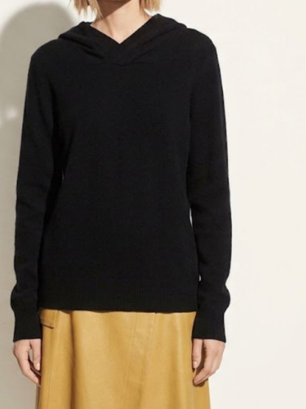 Vince Crossover Hood Cashmere Wool Pullover Sweater Black S